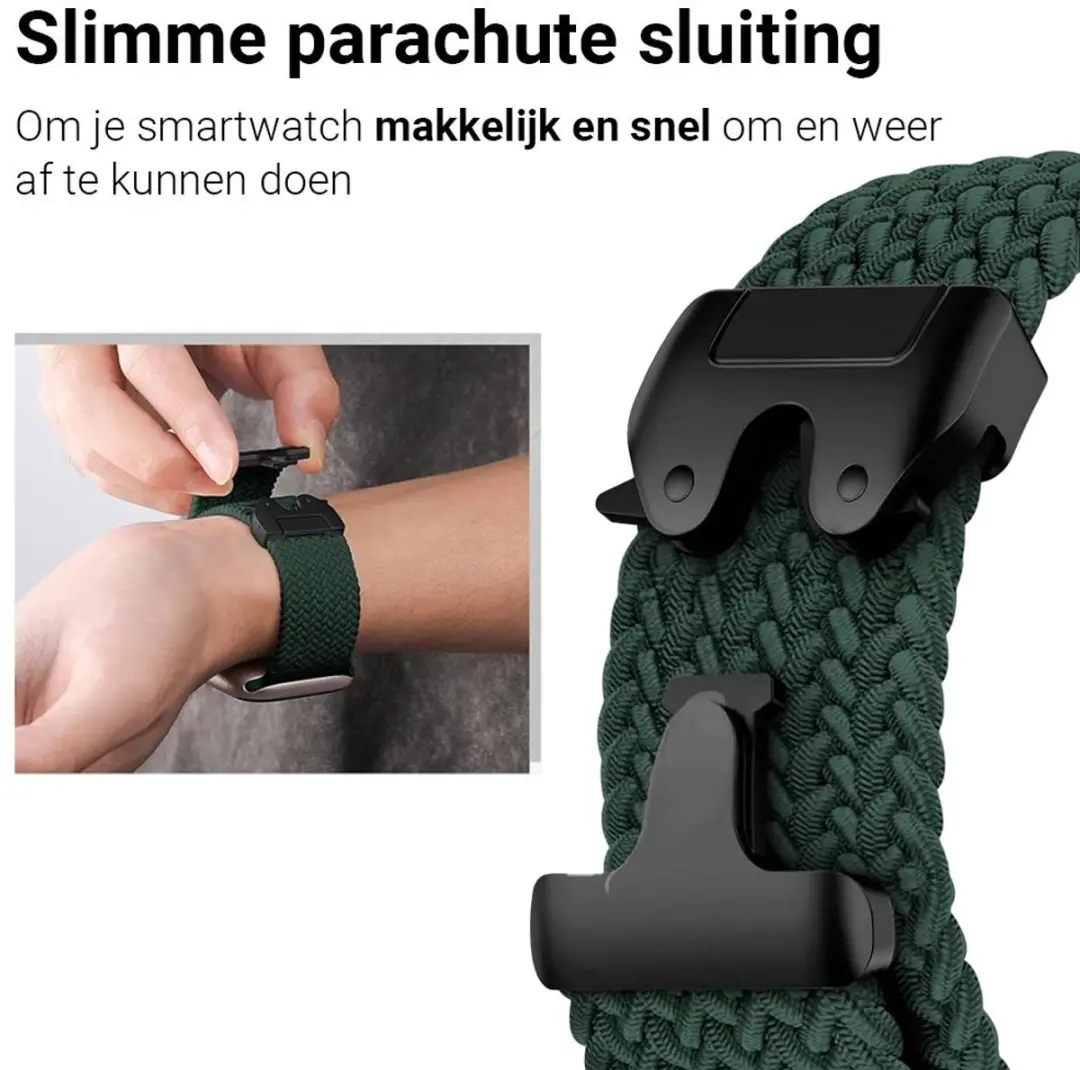 MobiQ Gevlochten Nylon Bandje Apple Watch 41mm - Donkergroen