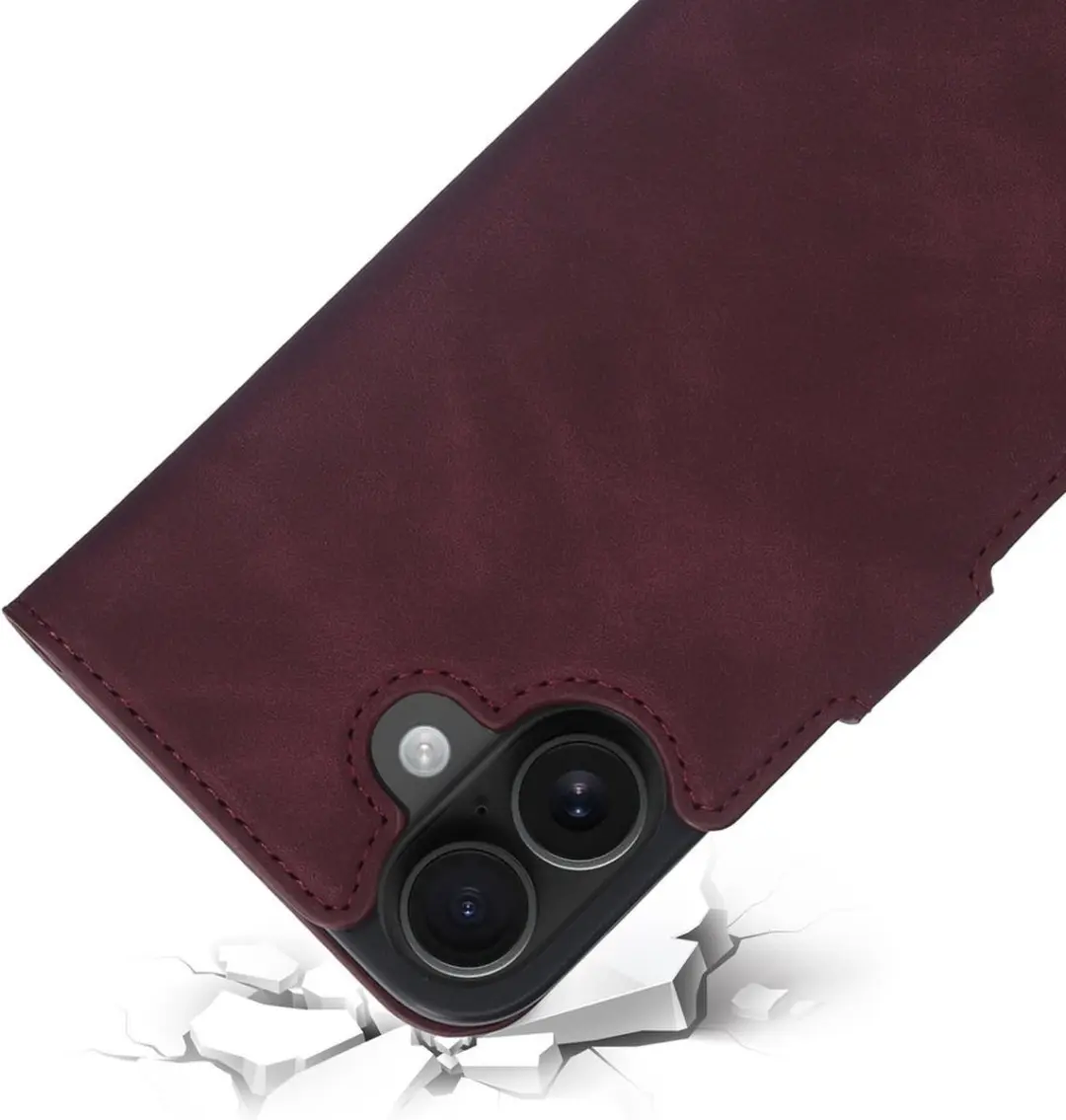Mobiparts MP-128068 Hoesje iPhone 16 - Wallet Eco Leer - Magneet - 3 Pasjes - Paars/Rood