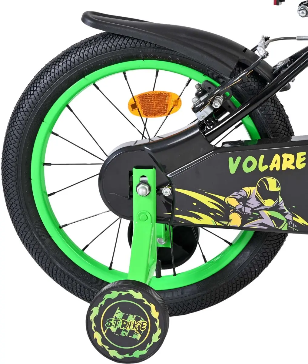 Volare Strike Kinderfiets 16" - Zwart/ Groen - 1 Versnelling
