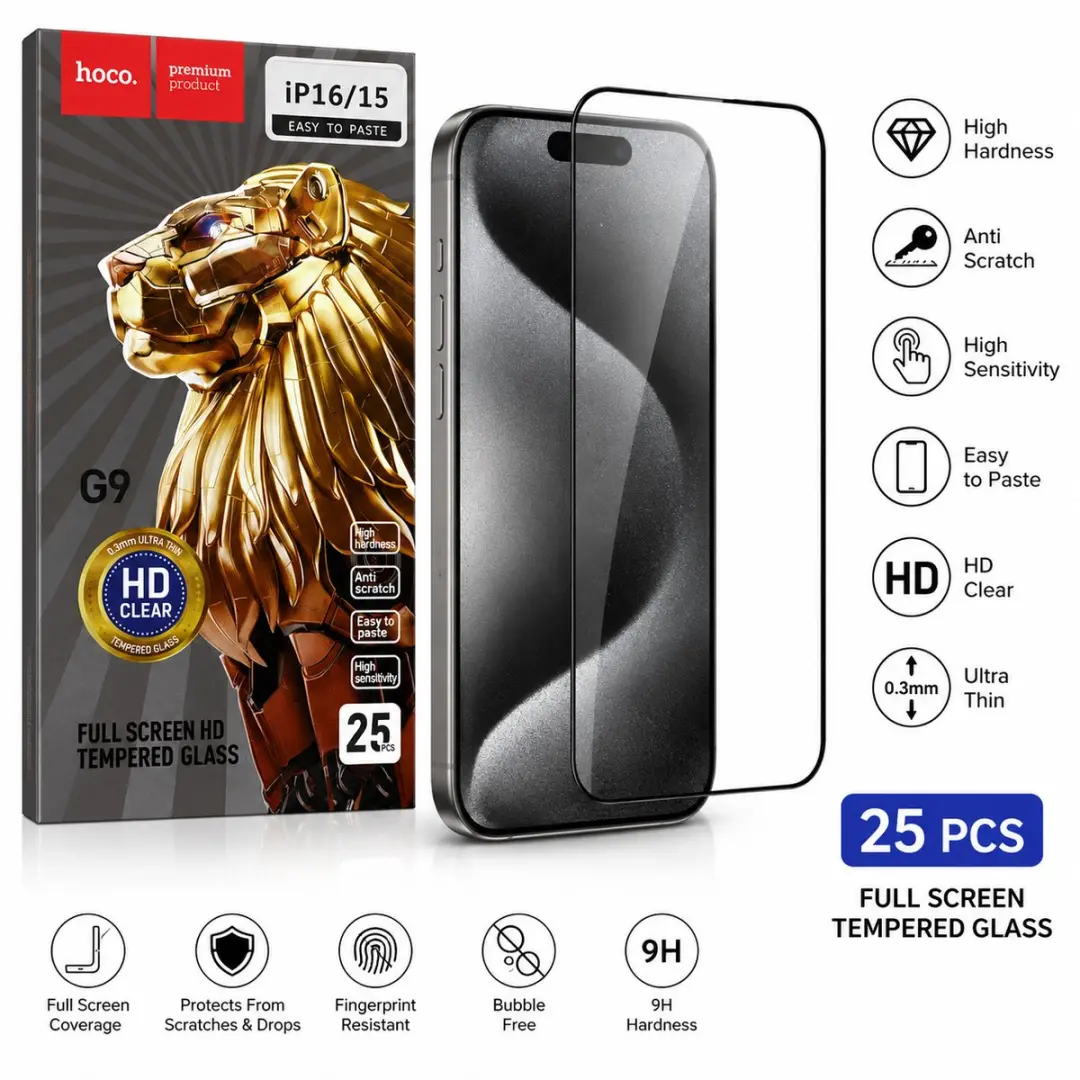 Hoco Tempered Glass iPhone 15/16 - 25 Stuks