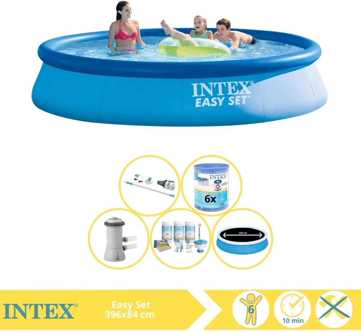 Intex Easy Set 28143NP Opblaaszwembad 396x84cm - Blauw - Inclusief pomp & onderhoudspakket