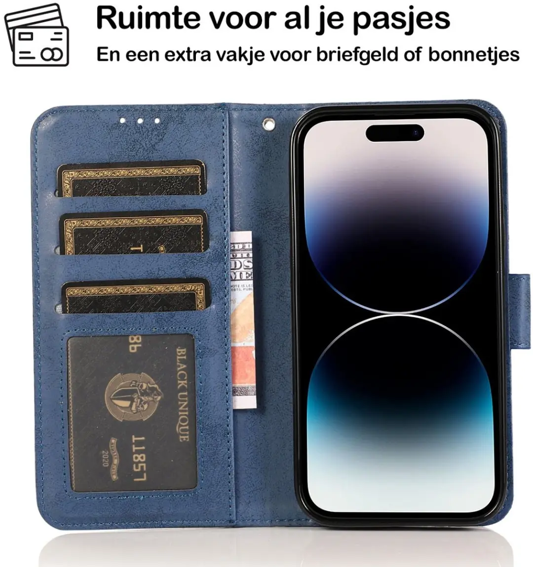 MobiQ 2-in-1 Wallet Case iPhone 14 Plus - 3 Pasjes - Donkerblauw