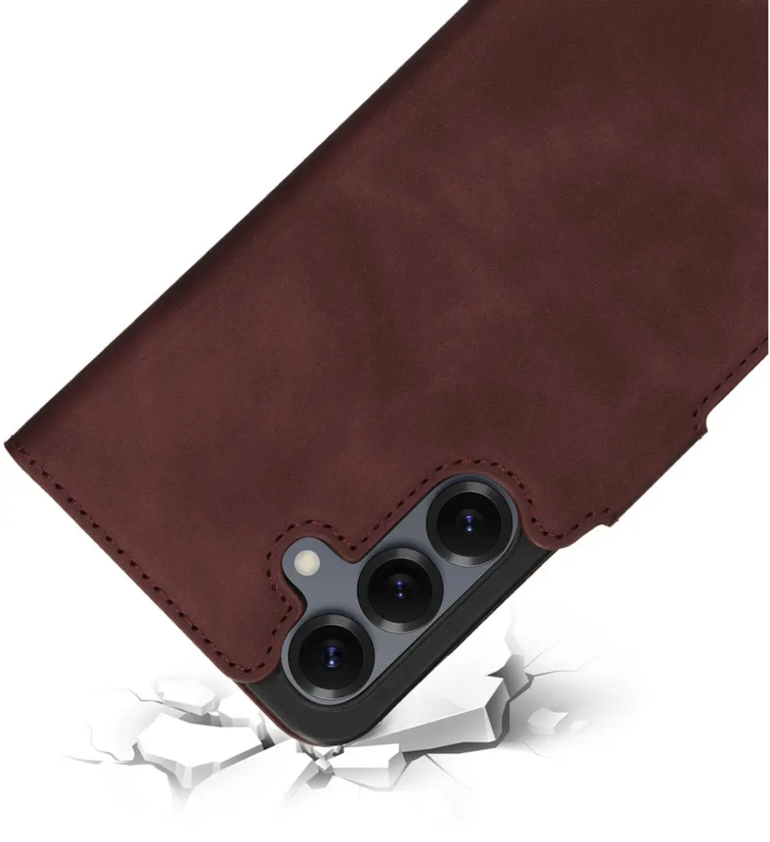 Mobiparts MP-128579 Hoesje Samsung Galaxy S25 - Wallet - Eco Leer - Magneet - 3 Pasjes - Paars/Rood