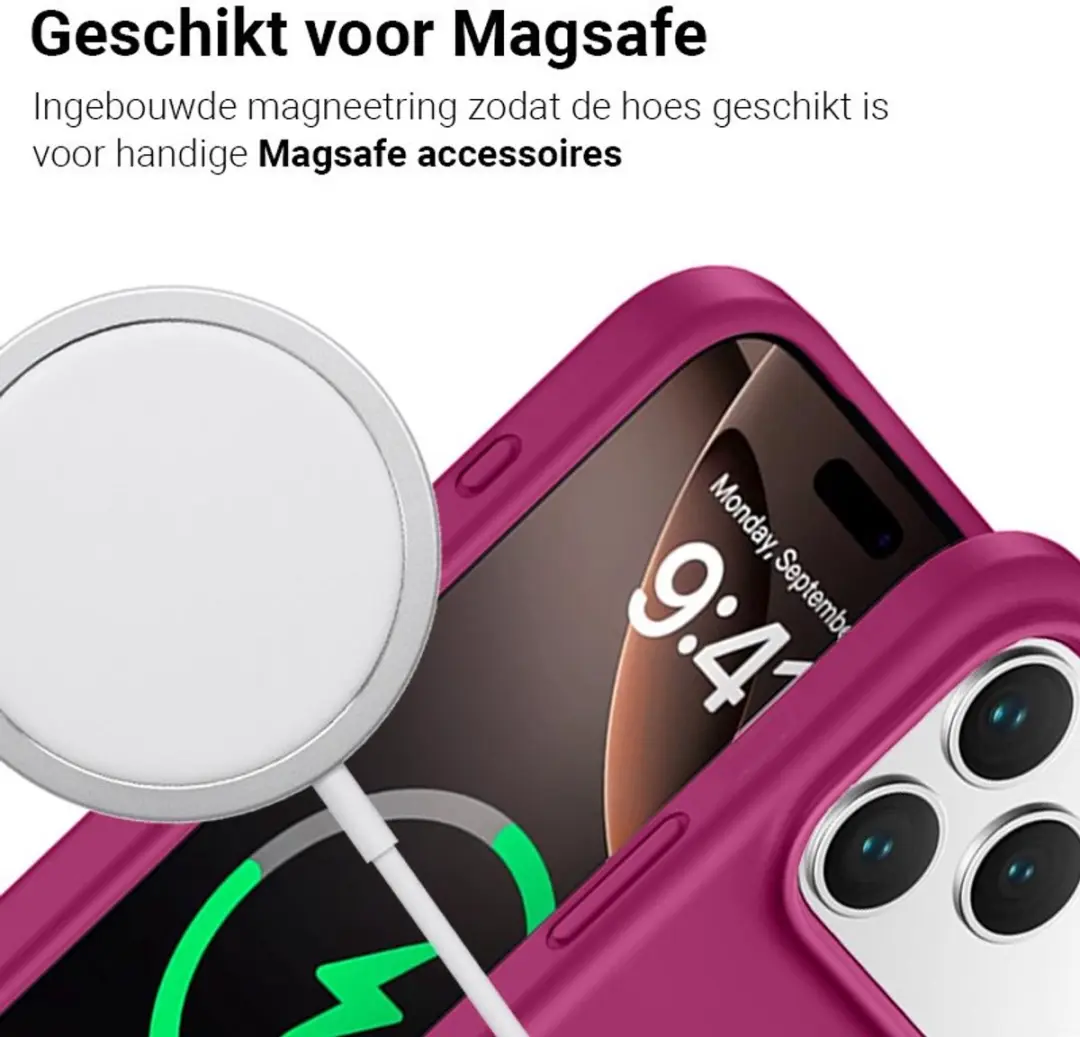 MobiQ Siliconen MagSafe Hoesje iPhone 17 Pro Max - donkerroze - MPN 46-01600