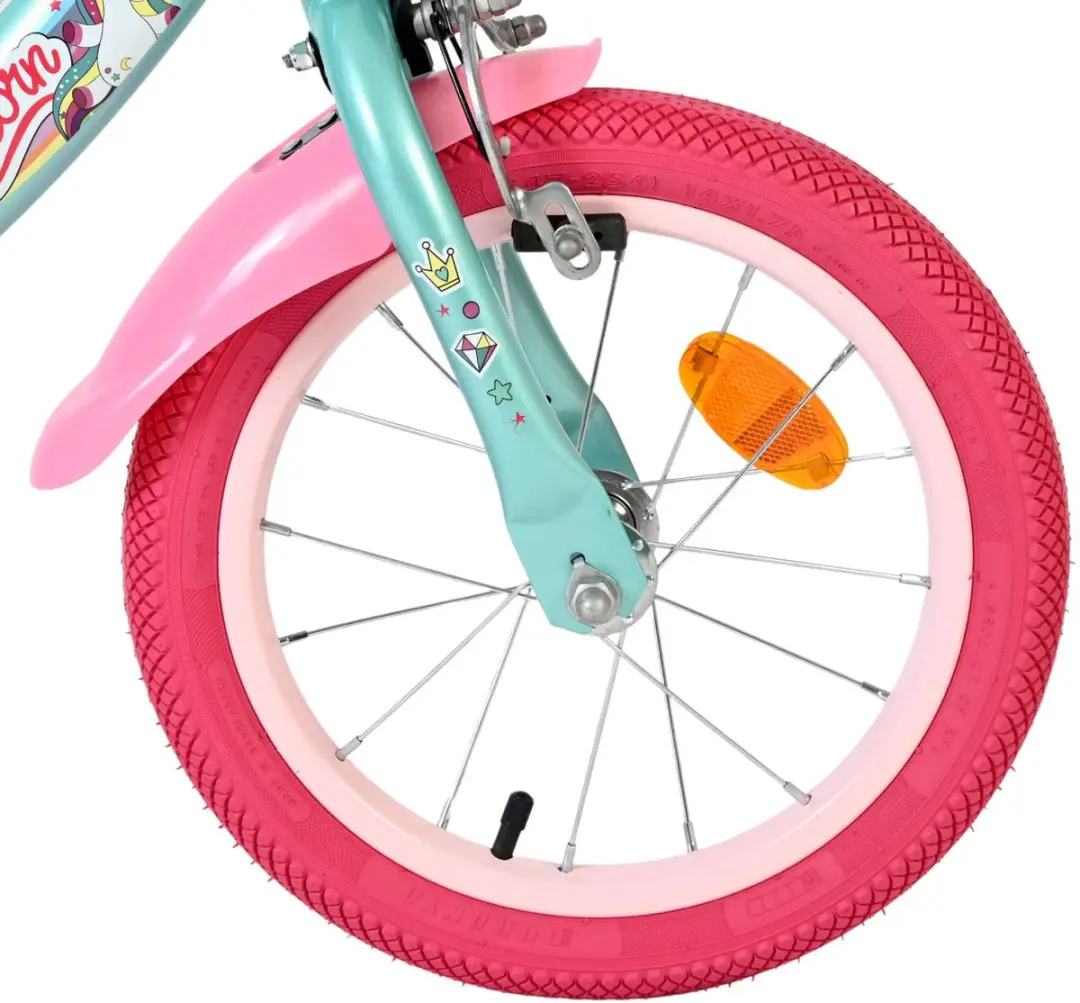 Volare Unicorn Kinderfiets 14" - Groen - Poppenzitje & Zijwieltjes - afbeelding 6 van 6