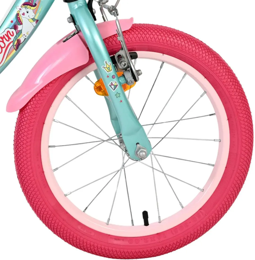 Volare Unicorn Kinderfiets 16" - Groen - Met zijwielen/poppenzitje/mandje - afbeelding 6 van 6