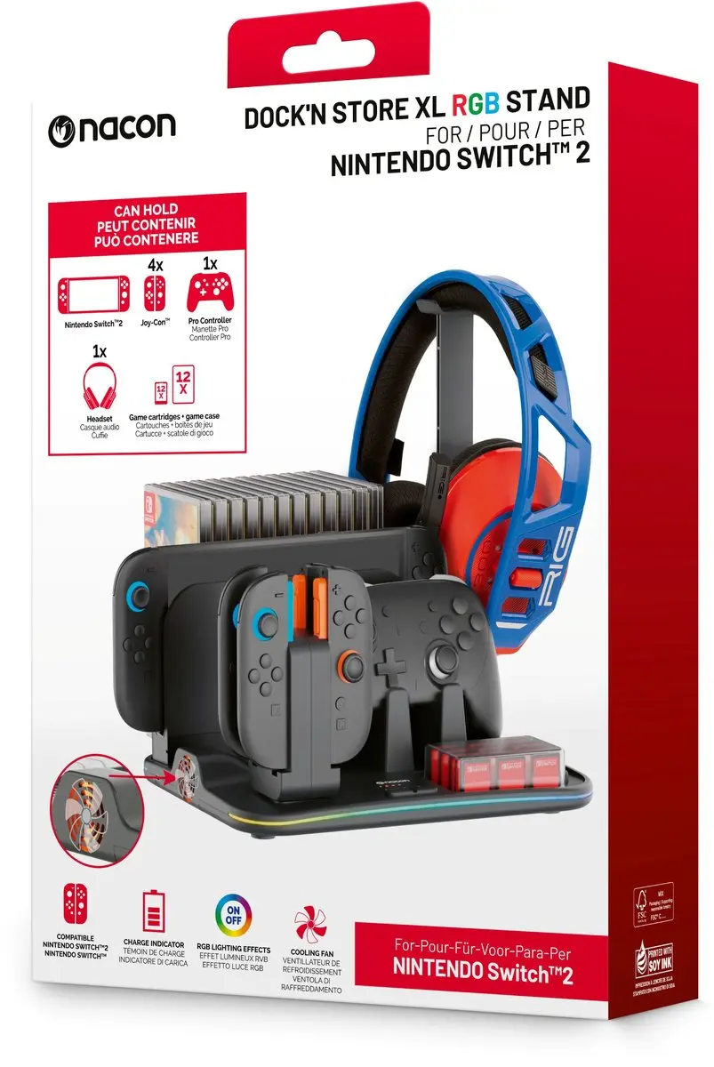 Nacon Switch 2 Opbergstation met Oplader en Ventilator - Zwart