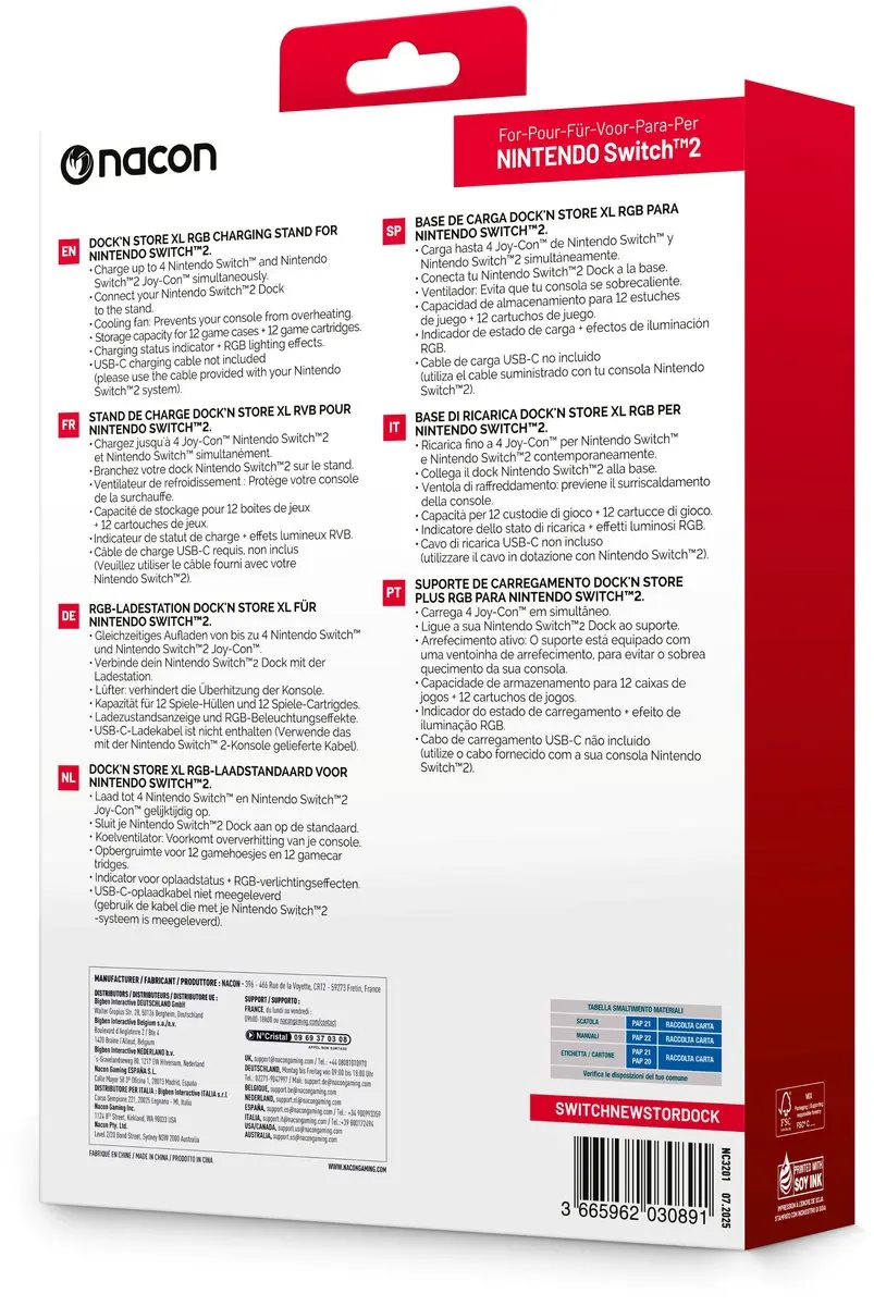Nacon Switch 2 Opbergstation met Oplader en Ventilator - Zwart