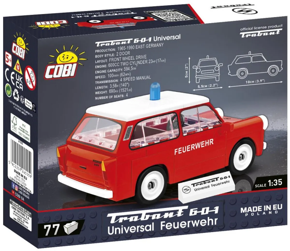 Cobi Trabant 601 Brandweerwagen - 77 Onderdelen - Meerkleurig