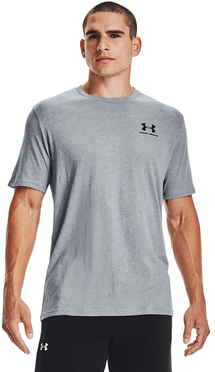 Under Armour UA M SPORTSTYLE LC SS-GRY Heren Sportshirt - L - Steel Light Heather/Zwart