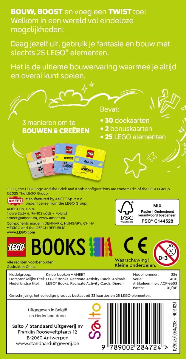 LEGO ReCreate Activity Cards Dieren - 30 Kaarten + 25 Elementen