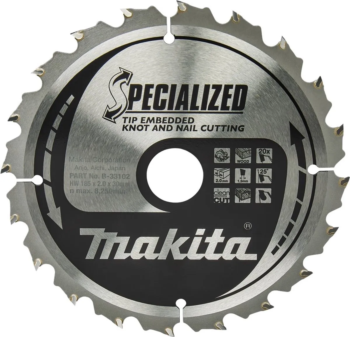 Makita B-33102 Zaagblad 185mm - 20 Tanden - Hout