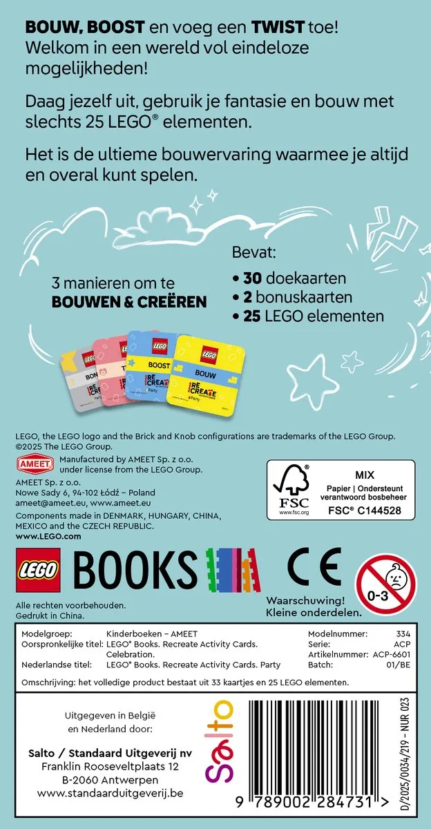 LEGO ReCreate Activity Cards Party - 30 Kaarten + 25 Elementen