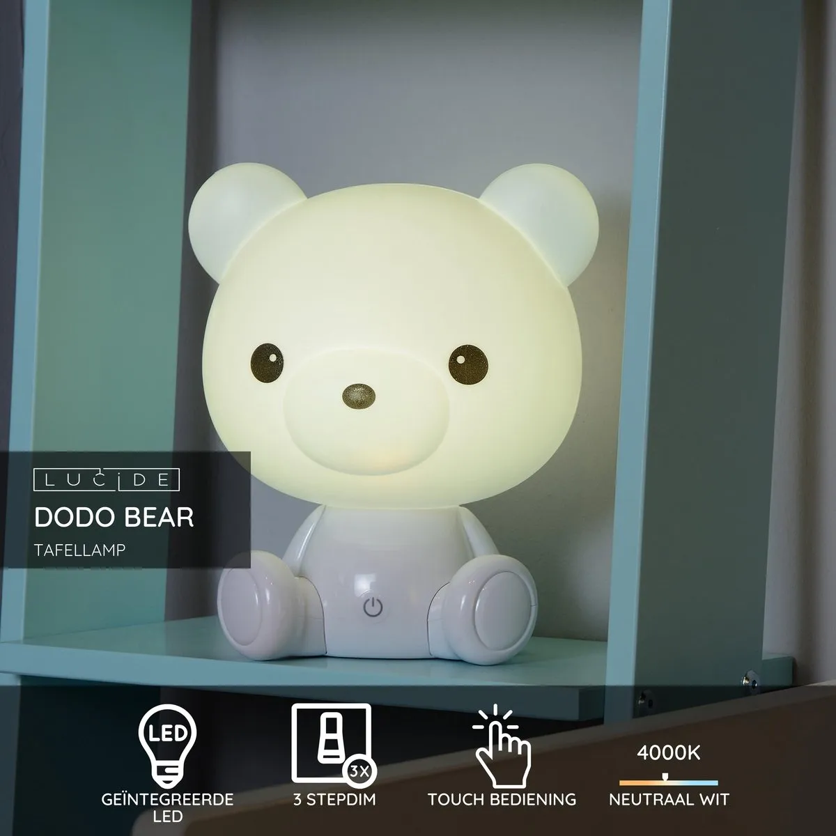 Lucide DODO BEAR Tafellamp - 1x3W LED 4000K Wit