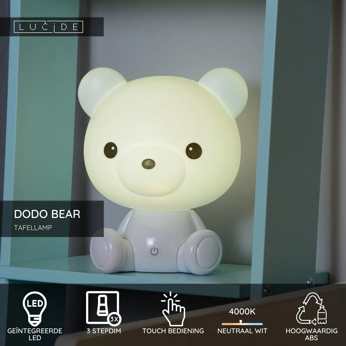 Lucide DODO BEAR Tafellamp - 1x3W LED 4000K Wit