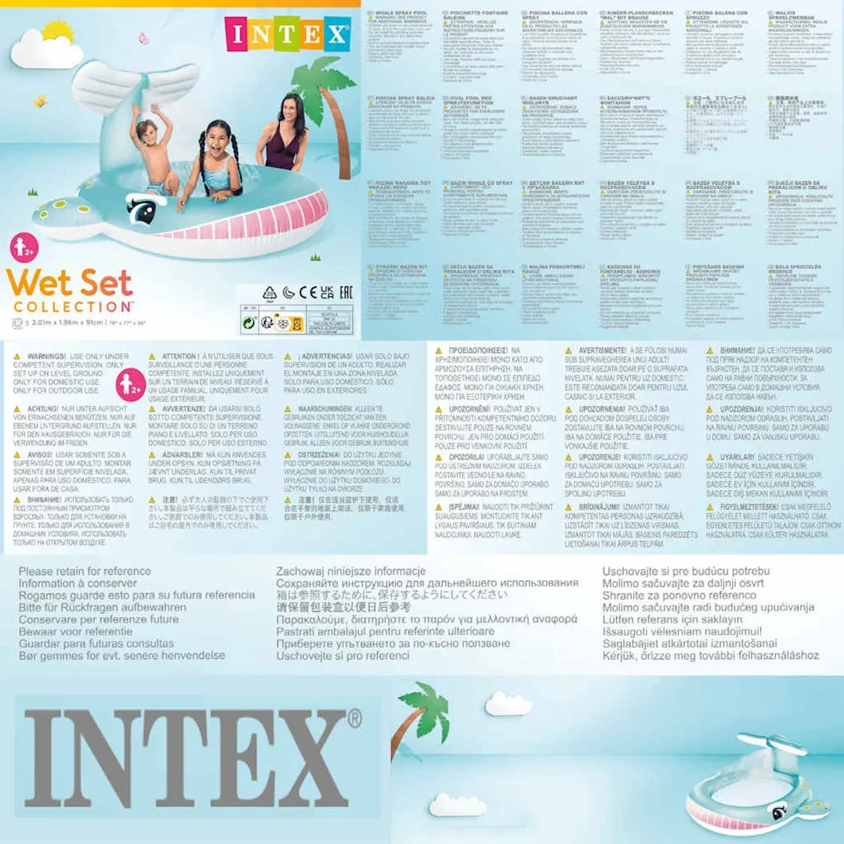 Intex Whale Spray Opblaaszwembad 201x196cm - 200L - Blauw
