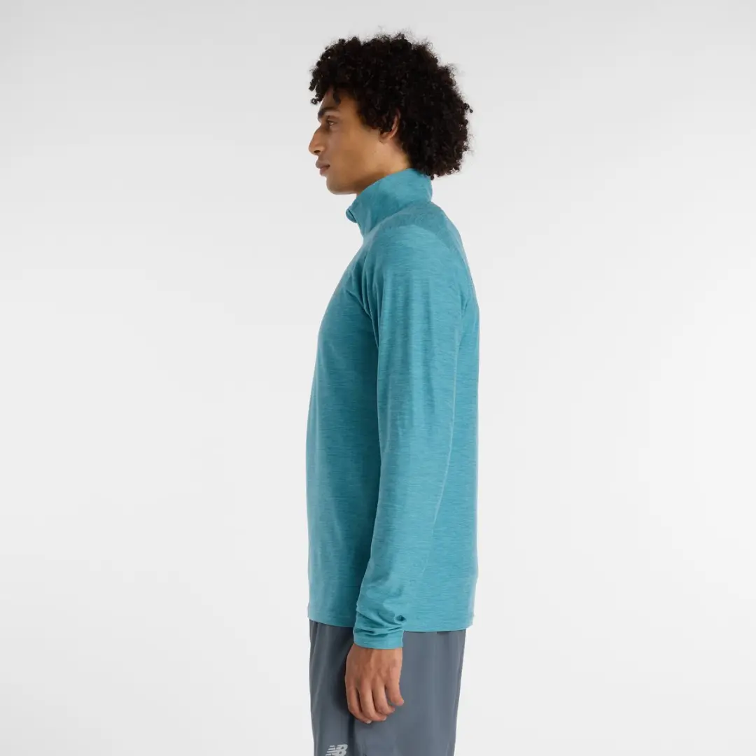 New Balance Space Dye 1/4 Zip Heren Sporttrui - L - Big Teal Heather