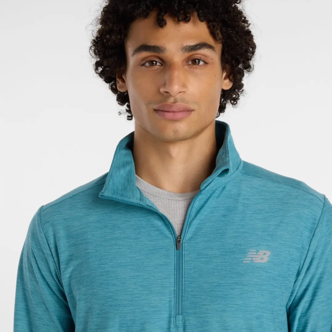 New Balance Space Dye 1/4 Zip Heren Sporttrui - L - Big Teal Heather