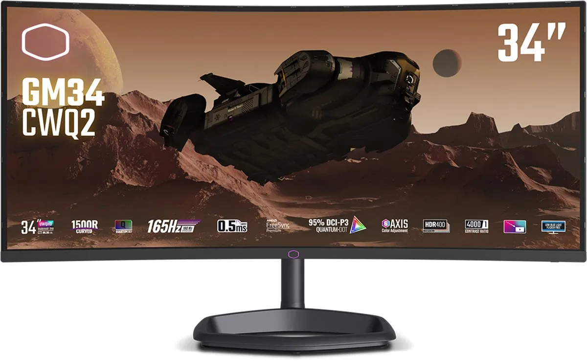 Cooler Master GM34-CWQ2 34" Curved Gaming Monitor - 1500R UWQHD (3440x1440), 165Hz, 0.5ms MPRT, VA Panel, FreeSync Premium, 95% DCI-P3 Quantum Dot