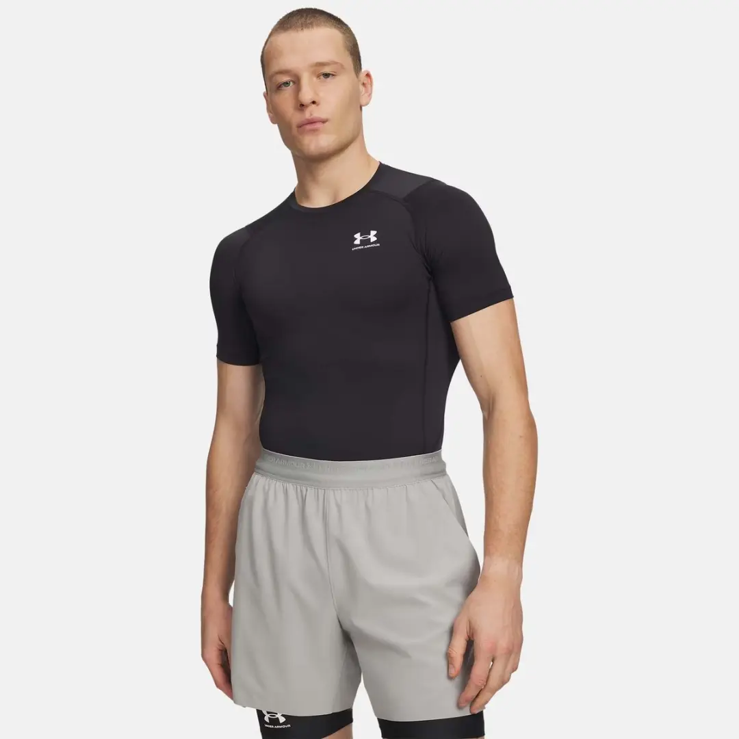Under Armour UA HG Armour Comp SS Heren Sportshirt - Zwart/Wit