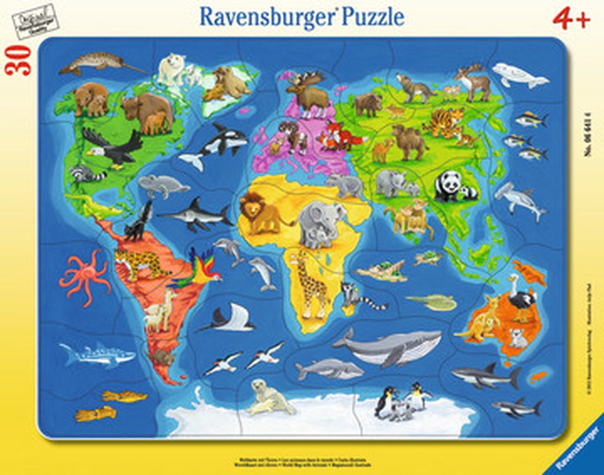 Ravensburger puzzel wereldkaart dieren - educatief kartonnen speelgoed.