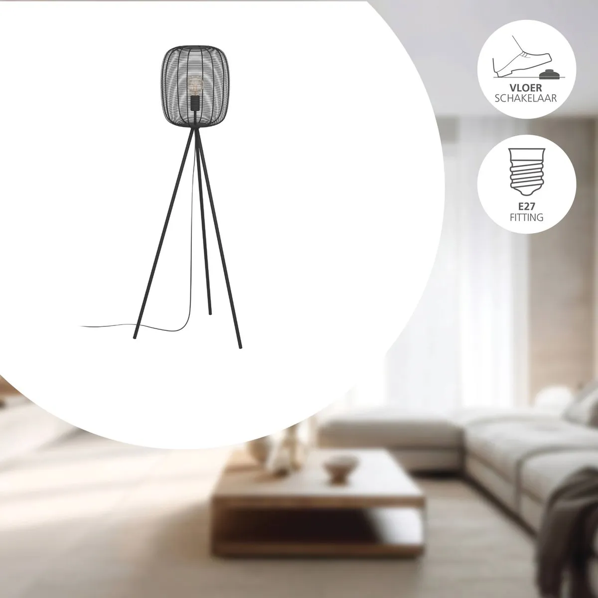 Eglo Rinroe Vloerlamp E27 - 140,5 cm - Zwart