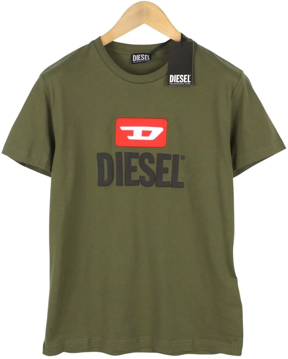 Diesel T-diego New D Logo Heren T-shirt - Kakigroen - L - afbeelding 2 van 2