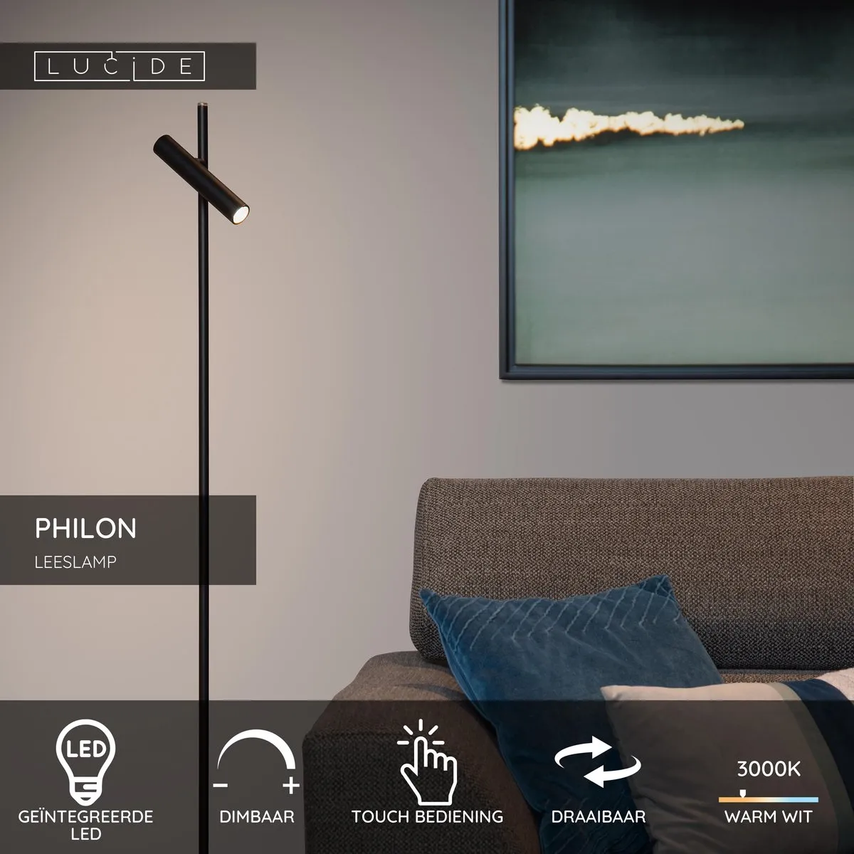 Lucide Philon LED Leeslamp Ø23cm - 4,5W 3000K - Zwart