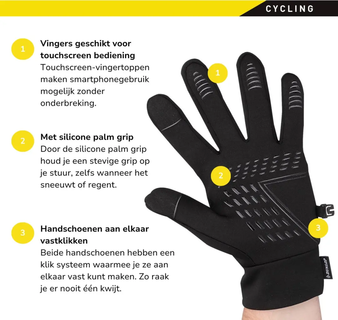 Dunlop Fietshandschoenen M - Touchscreen - Zwart