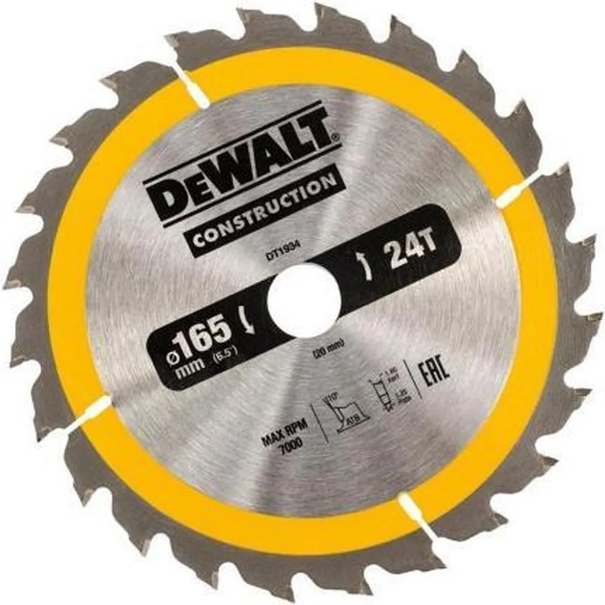 DeWalt DT1934 Cirkelzaagblad 165mm 24T - Hout