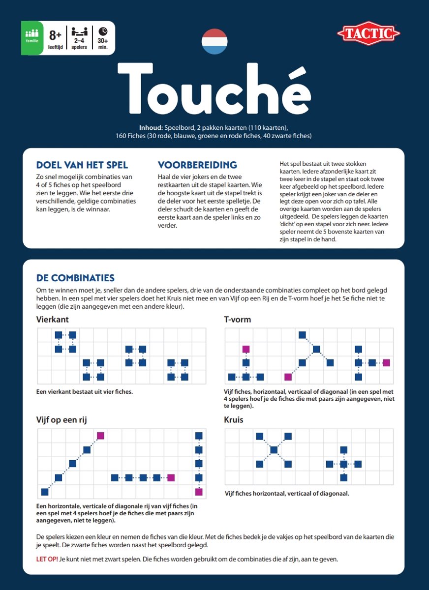 Tactic Touché – Bordspel – Tactisch kaartspel – Strategisch Pionnen en Kaarten Spel – Plaats Pionnen, Blokkeer Tegenstanders en Scoor Patronen – Familiespel – Winnaar Mensa Select-prijs – Bekroond Spel – 2 tot 4 Spelers – Vanaf 8 Jaar