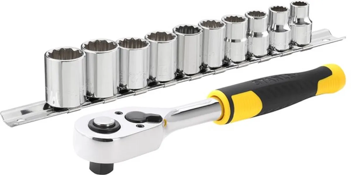 Stanley Ratelset 3/8" 72T 11-delig - Geel