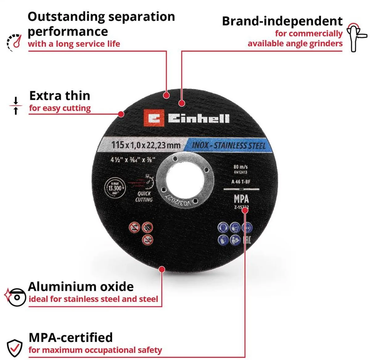 Einhell 711526 Doorslijpschijfset 115mm - 50 Stuks - Metaal/RVS/Staal/Blik - afbeelding 6 van 6