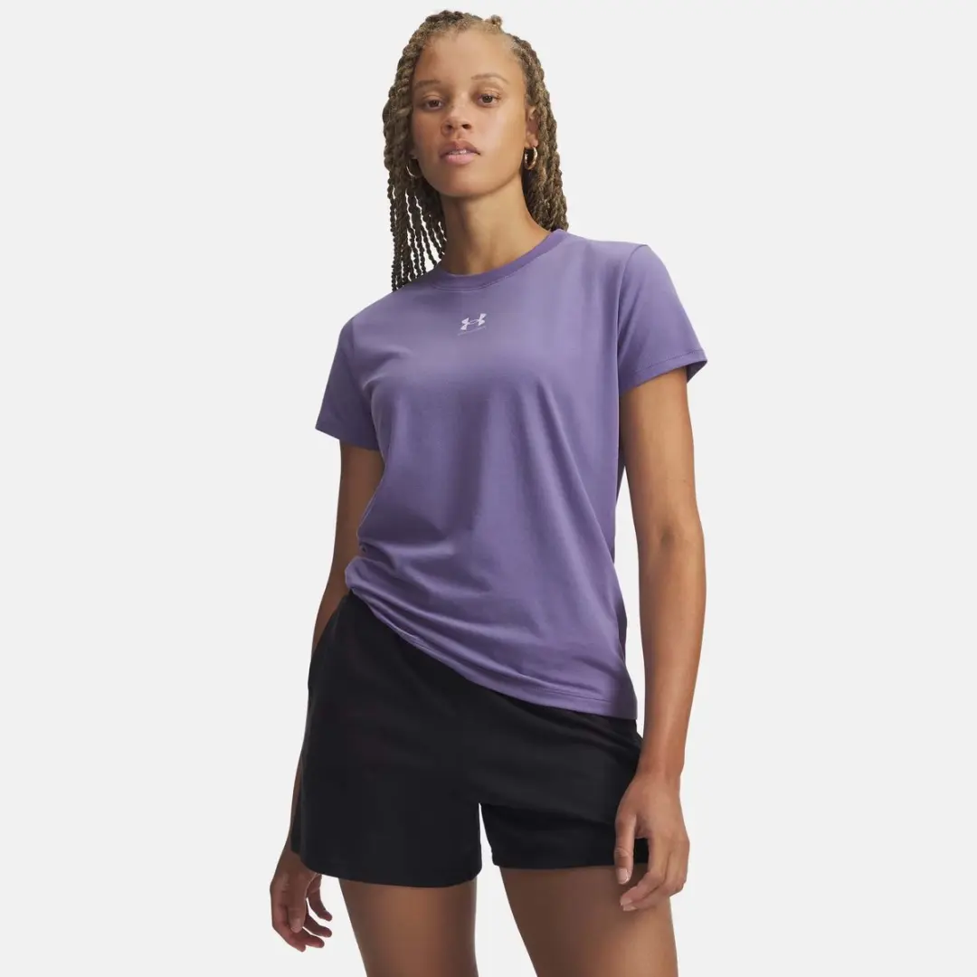 Under Armour UA Rival Core SS-PPL Dames Sportshirt - Paars Luxe
