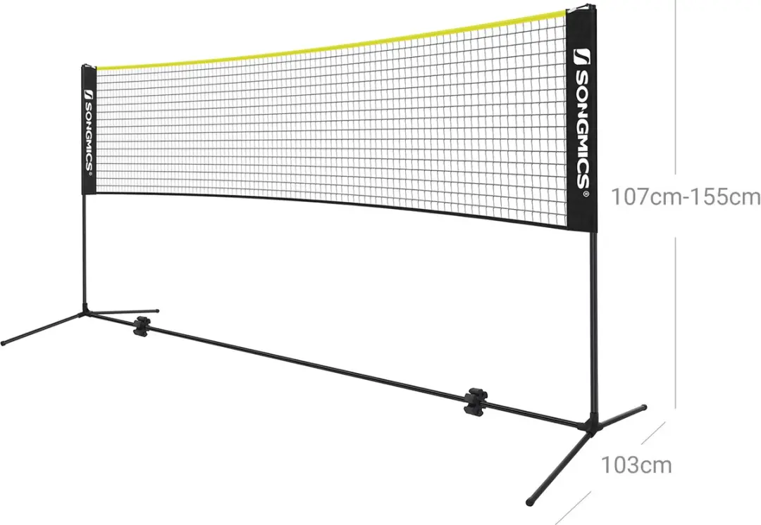 Songmics Badmintonnet 4m Verstelbaar - Zwart/Geel - met Tas & Pinnen - afbeelding 6 van 6