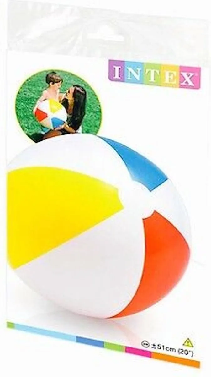 Intex Glossy Strandbal 51cm - Blauw/Rood/Geel