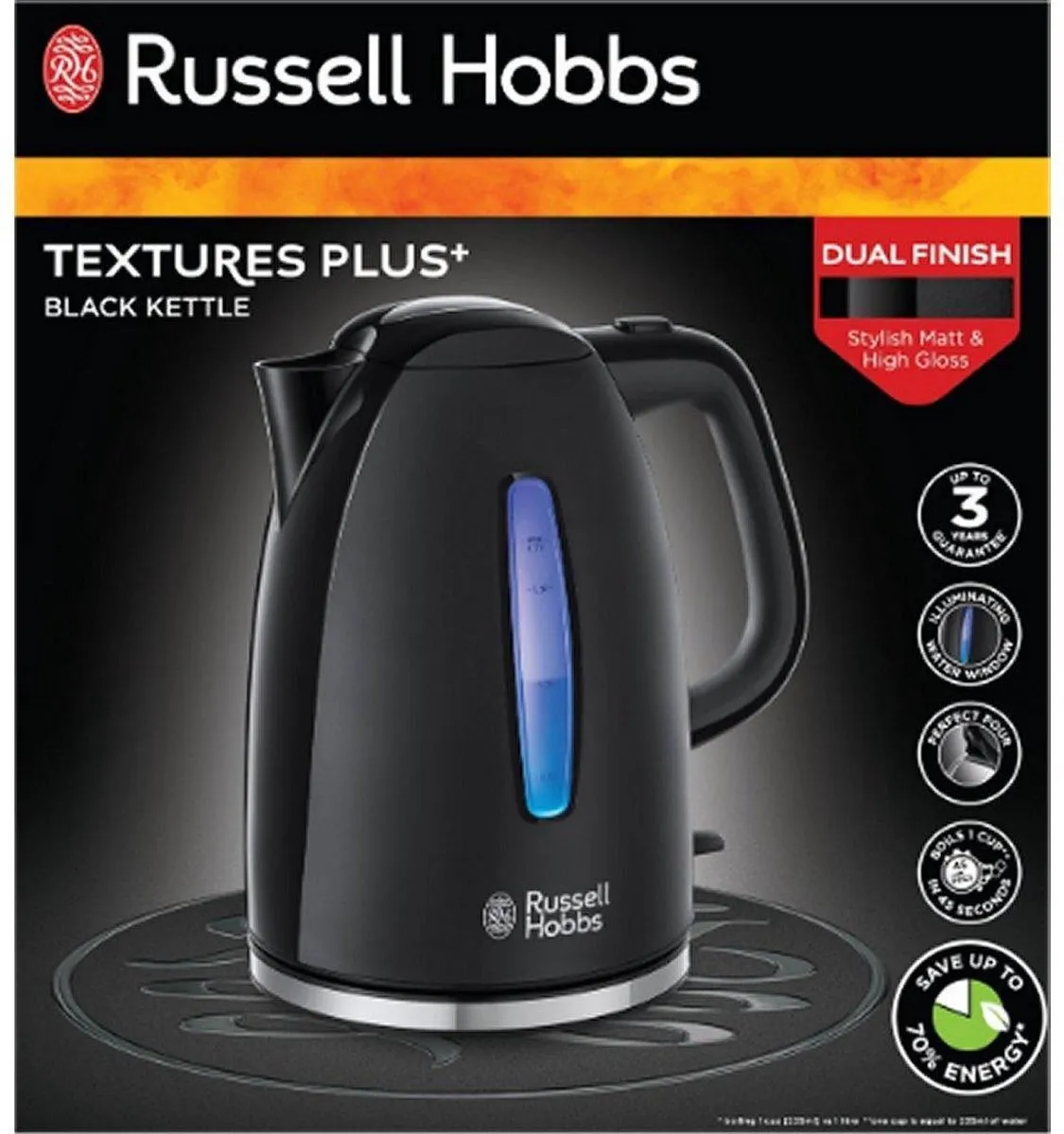 Russell Hobbs Textures Plus+ 22591-70 Waterkoker 2400W - 1.7L - Zwart - afbeelding 6 van 6