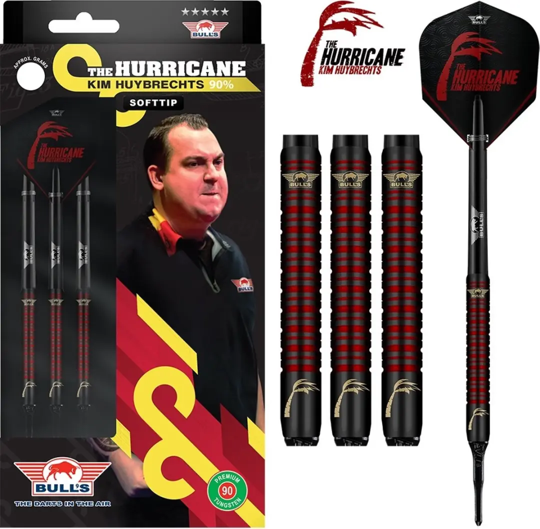 Bull's Kim Huybrechts 90% Black Titanium Soft Tip Dartpijlen 20g