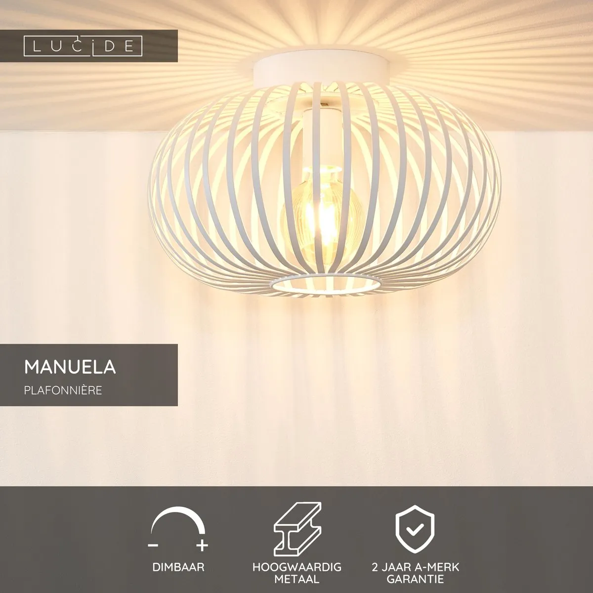 Lucide Manuela Plafondlamp Ø39,5cm - 1xE27 - Wit