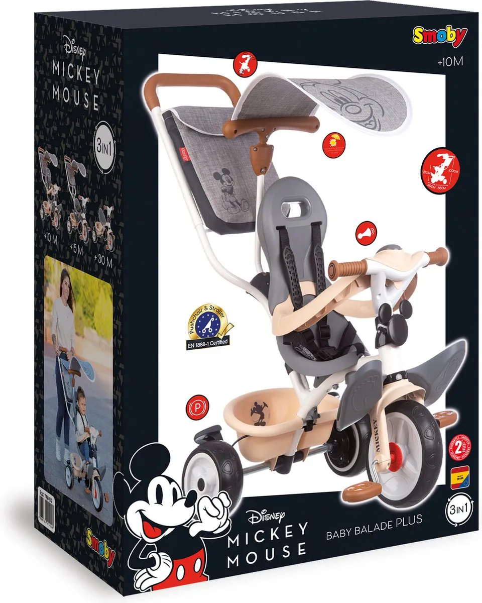 Smoby Baby Balade Plus Mickey Driewieler - Zwart/Grijs