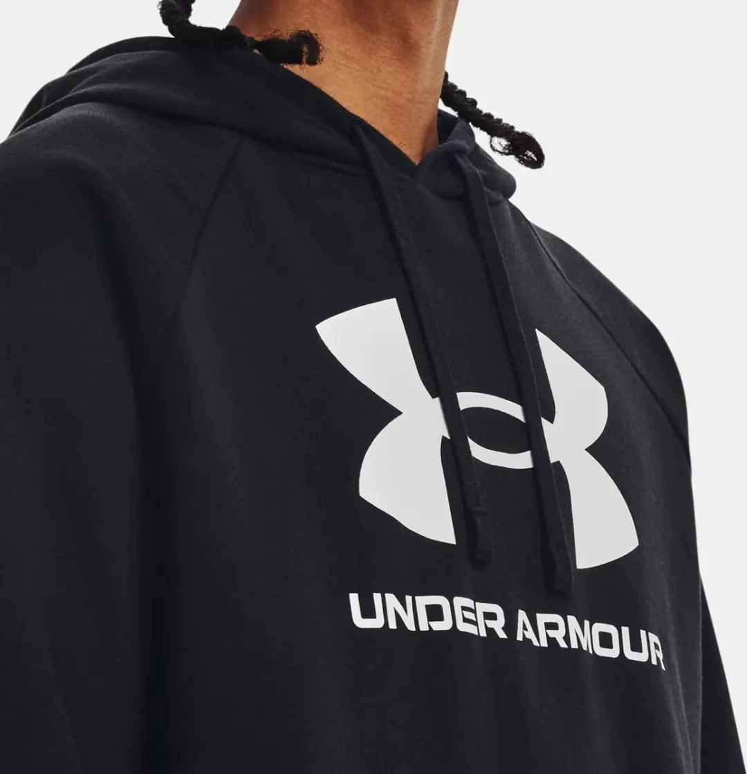 Under Armour UA Rival Fleece Logo HD-BLK Heren Sporttrui - Zwart/Wit - afbeelding 6 van 6