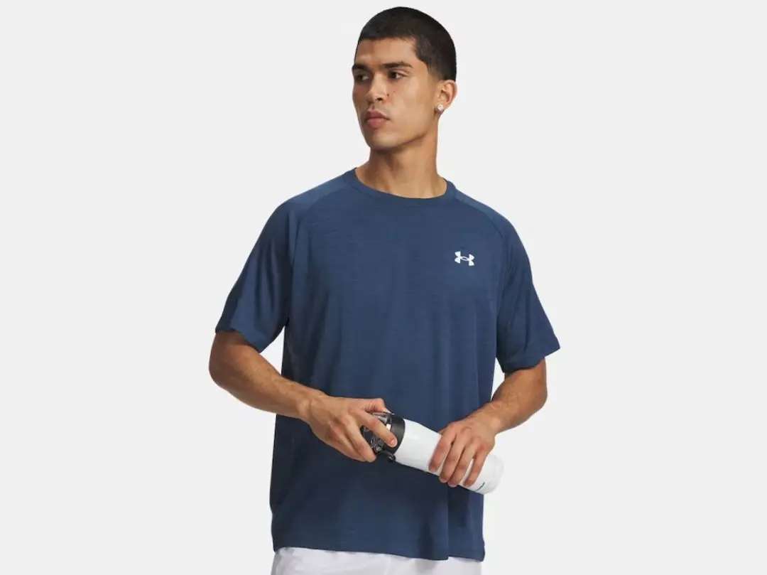 Under Armour UA Tech TextuRood SS-BLU Heren Sportshirt - Wham Blauw - Wit - afbeelding 6 van 6