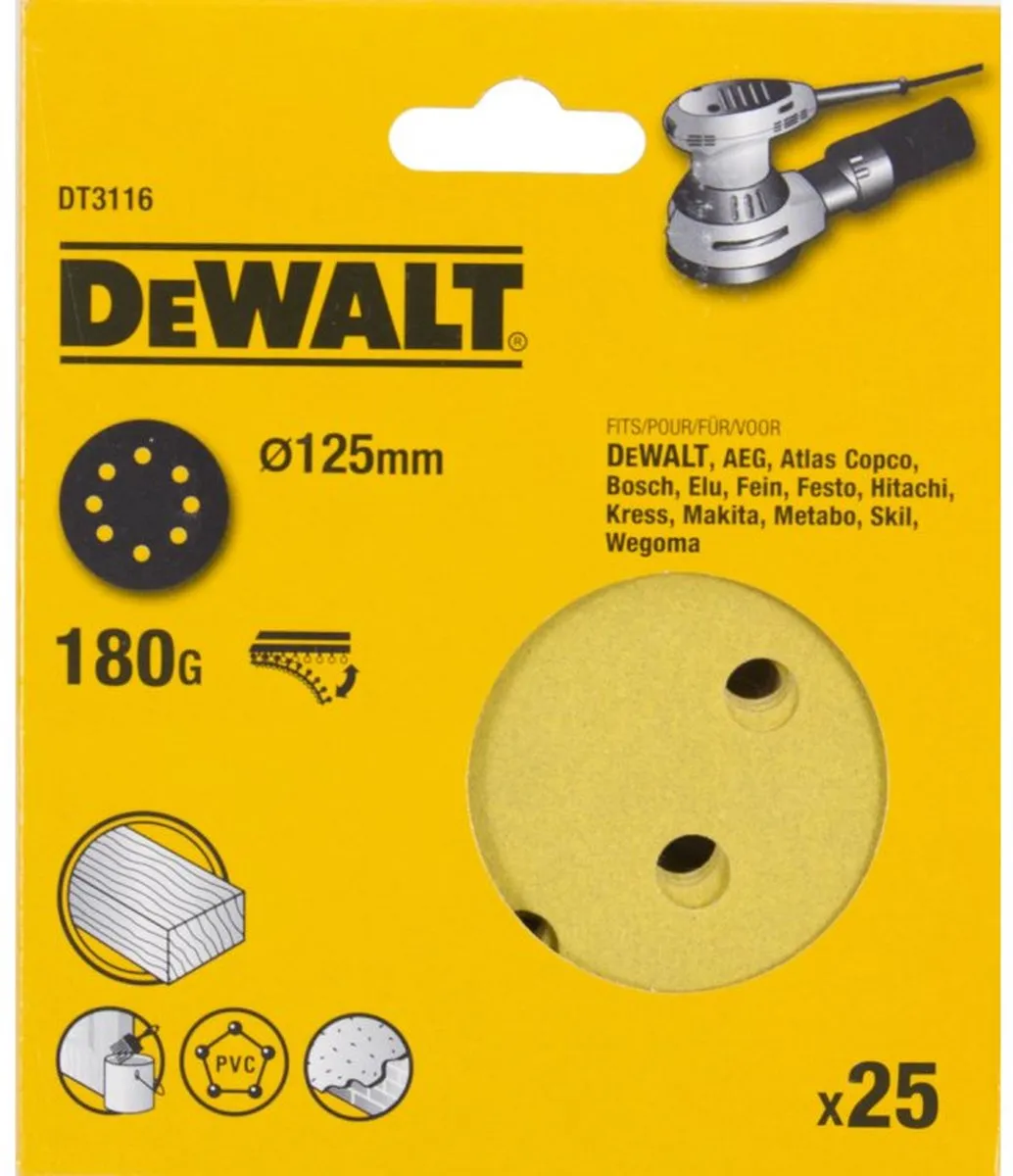 DeWalt DT3116 P180 Schuurschijf 125mm - 25 Stuks