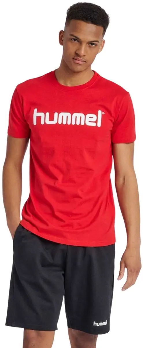 Hummel Go Cotton Logo Shirt Heren - Maat S - Rood/Wit