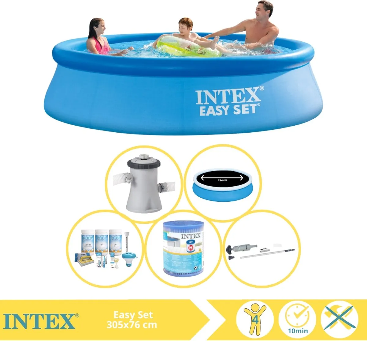 Intex Easy Set 28122GN Opblaaszwembad 305x76cm - Blauw - Inclusief set