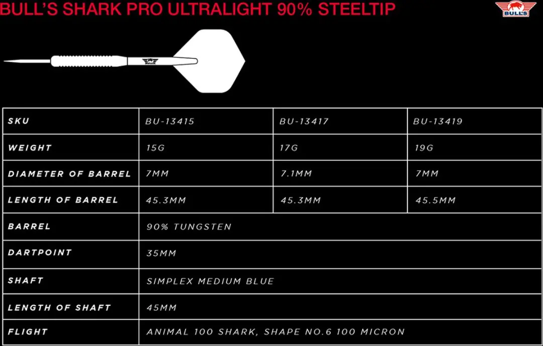 Bull's Shark Pro Ultralight Dartpijlen 15g - 3 Stuks