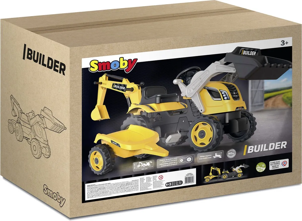 Smoby Builder Max Tractor met trailer - Geel - afbeelding 6 van 6