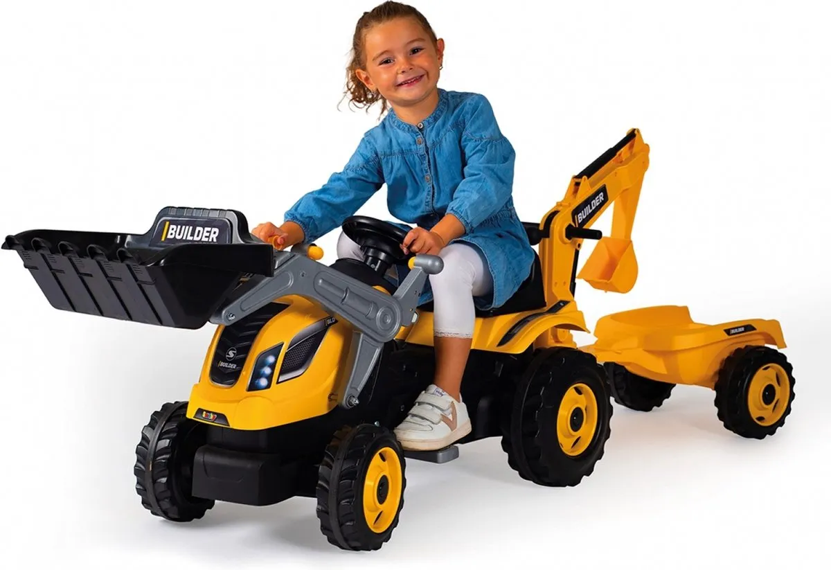 Smoby Builder Max Tractor met trailer - Geel