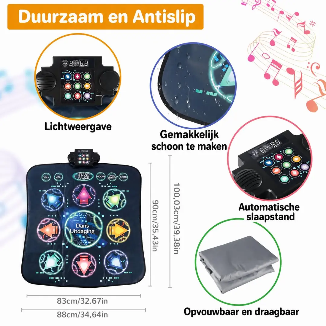 ECTEATOY Dansmat met LED - 9 Toetsen - Opvouwbaar