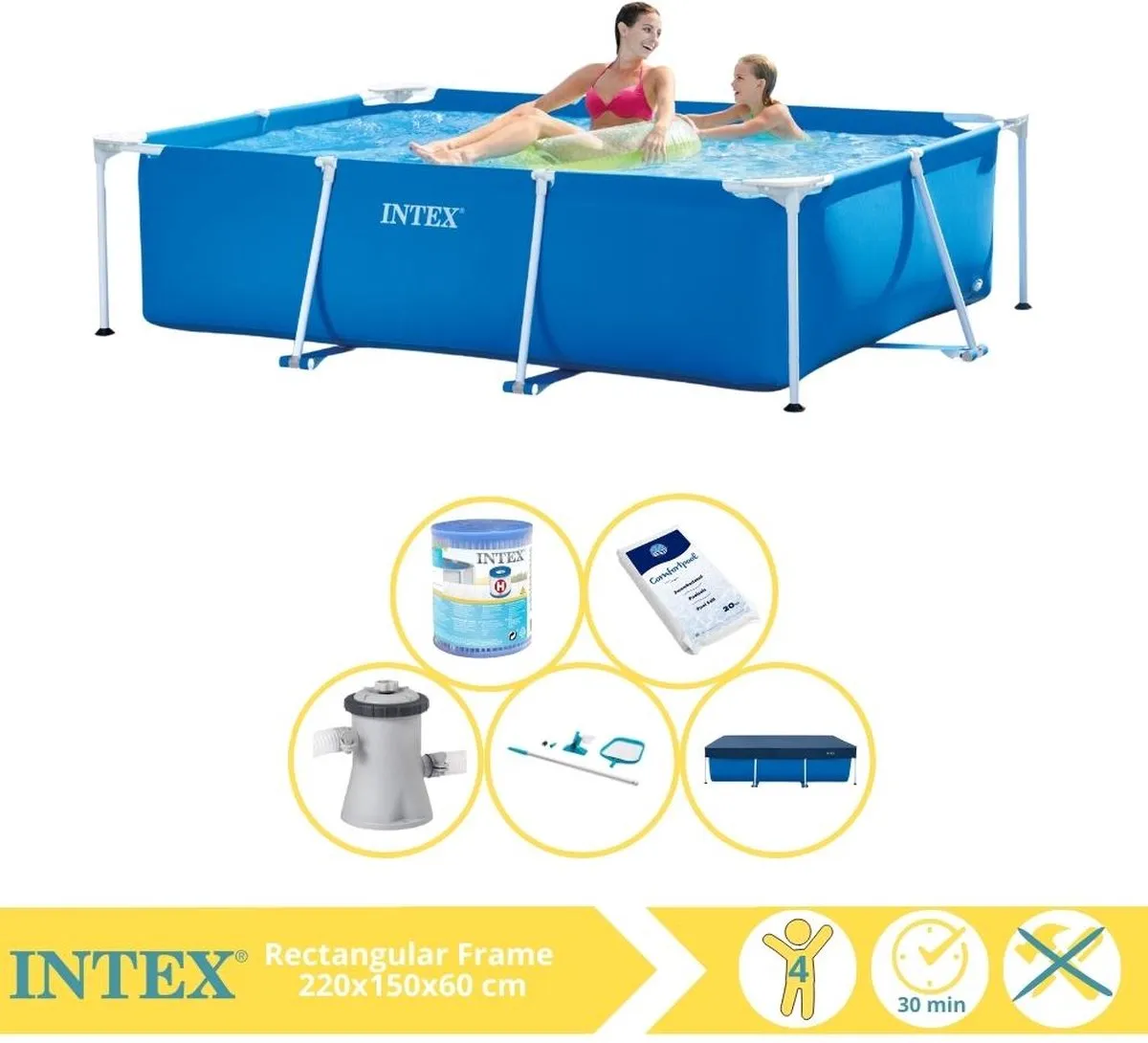 Intex 28270NP Opzetzwembad 220x150x60cm - Blauw/Wit - 1662L - afbeelding 3 van 6